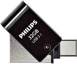 USB stick 3.1 Philips 2in1 USB-A 32GB zwart