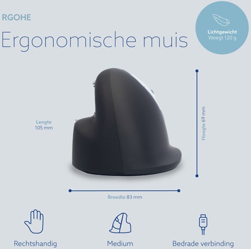 Muis R-Go Ergonomisch HE Break Draad Rechts M-4