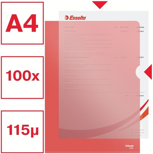 Insteekmap L-model Esselte standaard A4 0.11mm PP rood 100 stuks-5