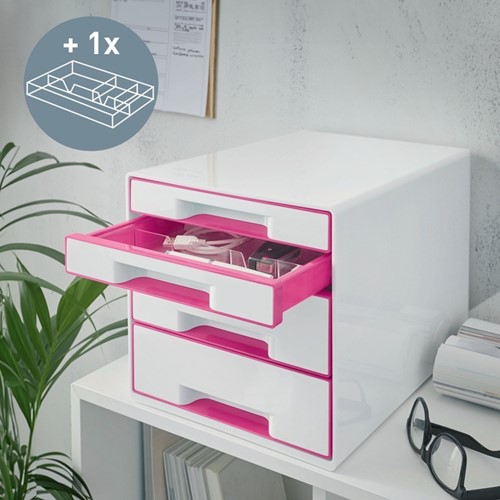 Ladenblok Leitz WOW 4 laden wit/roze-4