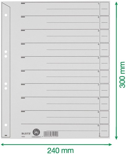 Scheidingsbladen Leitz A4 karton 200gr 6-gaats grijs 100 stuks-7