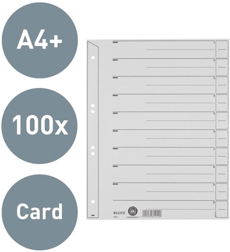 Scheidingsbladen Leitz A4 karton 200gr 6-gaats grijs 100 stuks-3