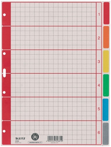 Tabbladen Leitz 4-gaats 4350 6-delig grijs karton