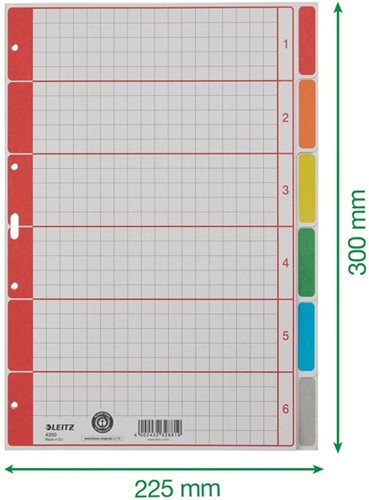 Tabbladen Leitz 4-gaats 4350 6-delig grijs karton-5