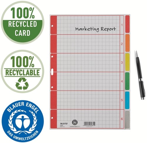 Tabbladen Leitz 4-gaats 4350 6-delig grijs karton-12