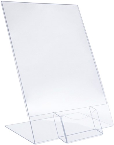 Kaarthouder Europel L-standaard A4 staand acryl met visitekaartbakje-2