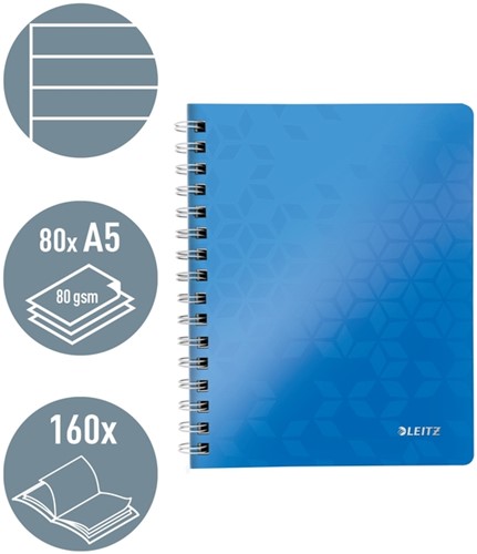 Notitieboek Leitz WOW A5 spiraal 160 pagina's lijn blauw-1