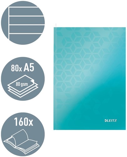 Notitieboek Leitz WOW A5 160blz 90gr lijn ijsblauw-2