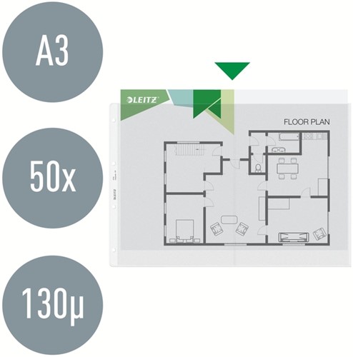 Showtas Leitz Premium copy safe 0.13mm PP A3 landscape transparant 50 stuks-7