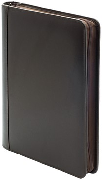 Schrijfmap van der Spek A4 4R 25mm O-mech met rits leer met nerf bruin-2