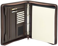 Schrijfmap van der Spek A4 4-rings 25mm O-mechaniek + rits leer met nerf bruin