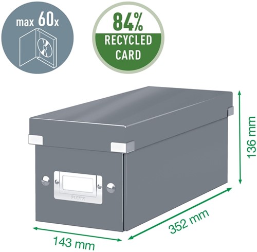 CD-opbergdoos Leitz Click & Store WOW  gerecycled karton 143x136x352mm wit-1