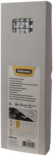 Bindrug Fellowes 8mm 21rings A4 wit 100 stuks