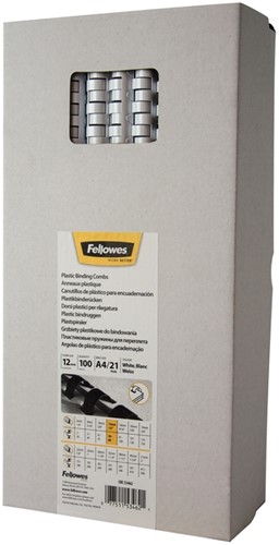 Bindrug Fellowes 12mm 21rings A4 wit 100 stuks