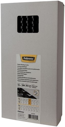 Bindrug Fellowes 12mm 21rings A4 zwart 100 stuks