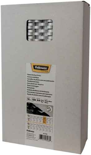 Bindrug Fellowes 14mm 21rings A4 wit 100 stuks