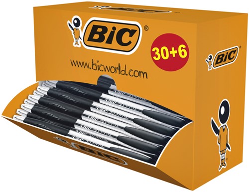 Balpen Bic Atlantis classic grip clic M zwart valuepack 30+6 gratis