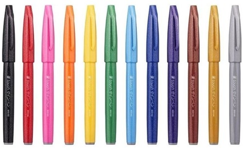 Brushpen Pentel SES15C Sign Artist standaardkleuren 12 stuks-3