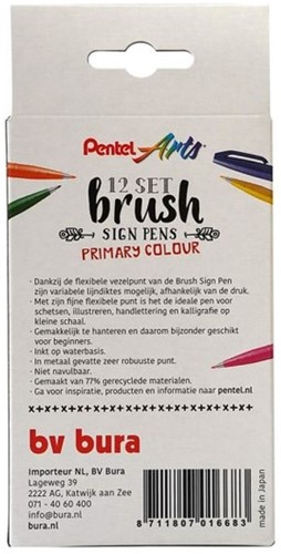 Brushpen Pentel SES15C Sign Artist standaardkleuren 12 stuks-1