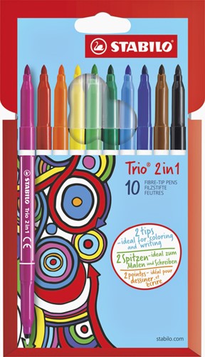 Viltstift STABILO Trio 2 in 1 assorti etui à 10 stuks