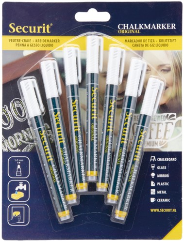 Krijtstift Securit SMA-100 rond wit 1-2mm blister à 7 stuks