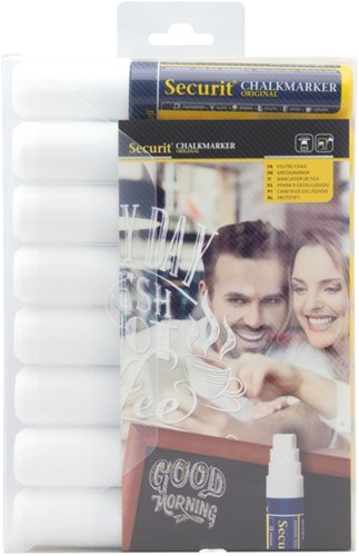 Krijtstift Securit SMA-720 blok wit 7-15mm blister à 8 stuks