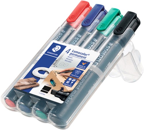 Viltstift Staedtler Lumocolor 350 permanent schuin set à 4 stuks assorti-2