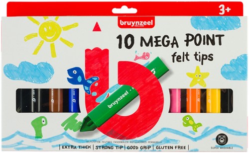 Viltstift Bruynzeel Kids Mega Point assorti 10 stuks