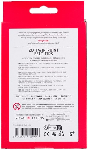 Viltstift Bruynzeel Kids Twin Point set à 20 kleuren-1