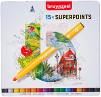 Viltstift Bruynzeel Creatives Superpoints assorti blik à 15 stuks