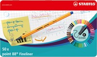 Fineliner STABILO point 88/50 fijn assorti blik à 50 stuks