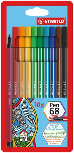 Viltstift STABILO Pen 68/10 medium assorti etui à 10 stuks
