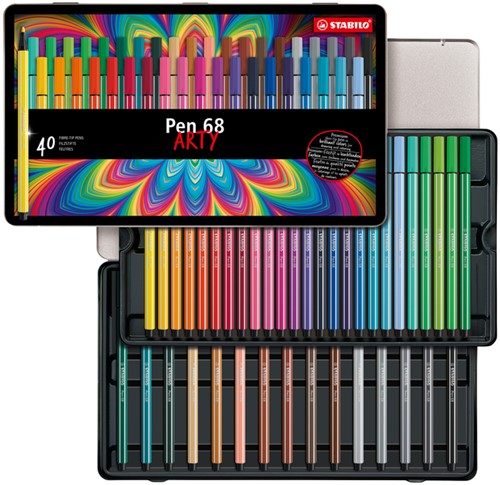 Viltstift STABILO Pen 68/40 Arty medium assorti blik à 40 stuks-3