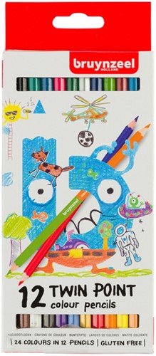 Kleurpotlood Bruynzeel Kids Twin Point set à 12 kleuren