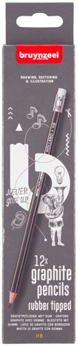 Grafietpotlood Bruynzeel Teens HB met gum set à 12 stuks grijs