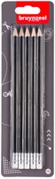 Grafietpotlood Bruynzeel Teens HB met gum blister à 5 stuks grijs