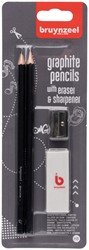 Potlood Bruynzeel Teens HB met gum en puntenslijper in blister 2 stuks