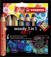 Kleurpotloden STABILO 880 woody 3 in 1 Arty incl puntenslijper ass 6st