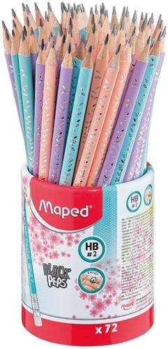 Grafietpotlood Maped Black'Peps met gum pot à 72 stuks pastel