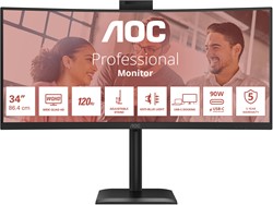 AOC E4 CU34E4CW computer monitor 86,4 cm (34") 3440 x 1440 Pixels UltraWide Quad HD LED Zwart