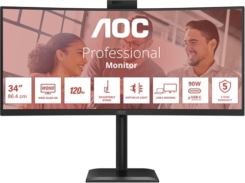 AOC E4 CU34E4CW computer monitor 86,4 cm (34") 3440 x 1440 Pixels UltraWide Quad HD LED Zwart