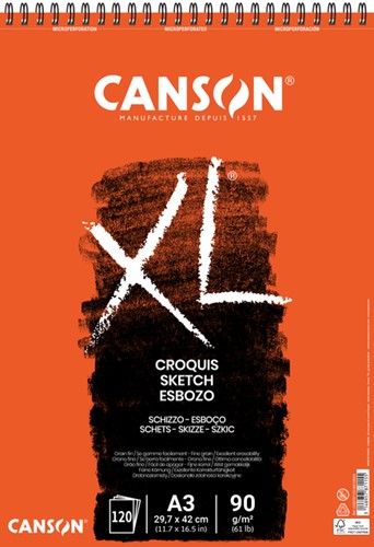 Schetspapier Canson XL Sketch 120vel 90gr A3 ivoorwit
