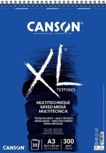 Mixed mediapapier Canson XL Textured Mixed Media 30vel 300gr A3 wit