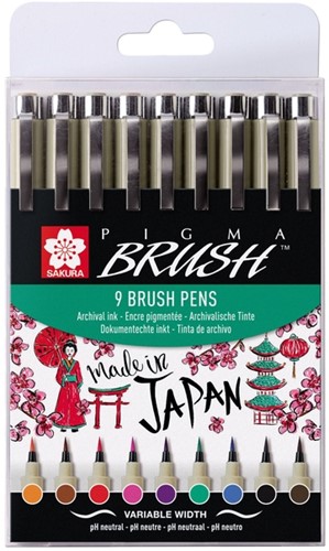 Brushstift Bruynzeel Sakura Pigma assorti 9 stuks