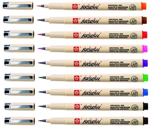 Viltift met brushpen Bruynzeel Sakura Pigma etui à 9 kleuren-2