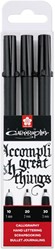 Kalligrafiepen Sakura Calligrapher set à 3 breedtes zwart