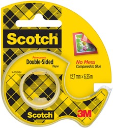 Plakband Scotch 665 12mmx6.3m dubbelzijdig + afroller