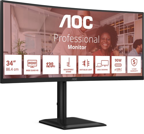 AOC E4 CU34E4CV computer monitor 86,4 cm (34") 3440 x 1440 Pixels UltraWide Quad HD LCD Zwart-3