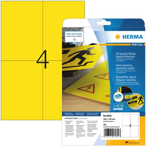 Etiket HERMA 8032 105x148mm weerbestendig geel 100 stuks