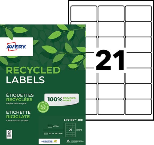 Etiket Avery LR7160-100 63.5x38.1mm recycled wit 2100 stuks-2